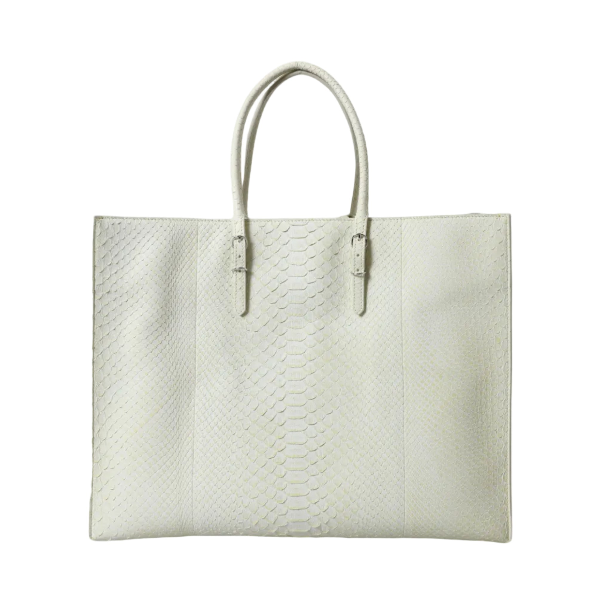 Balenciaga – Papier A4 Exotic Python Leather Tote Bag White / Lemon Yellow