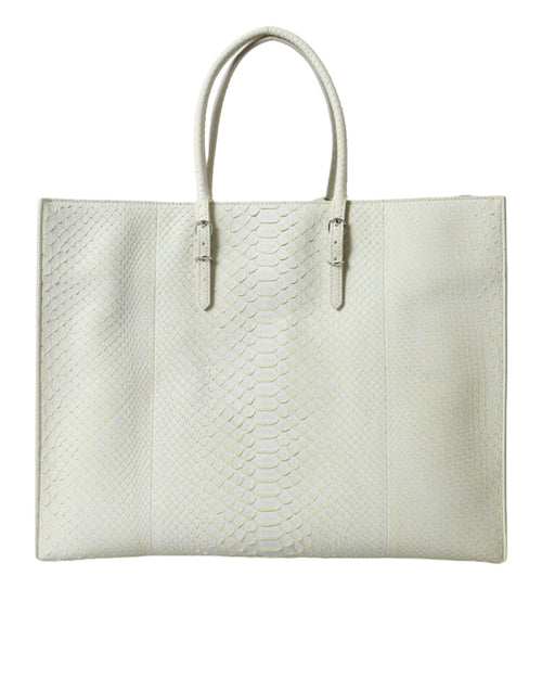 Balenciaga – Papier A4 Exotic Python Leather Tote Bag White / Lemon Yellow