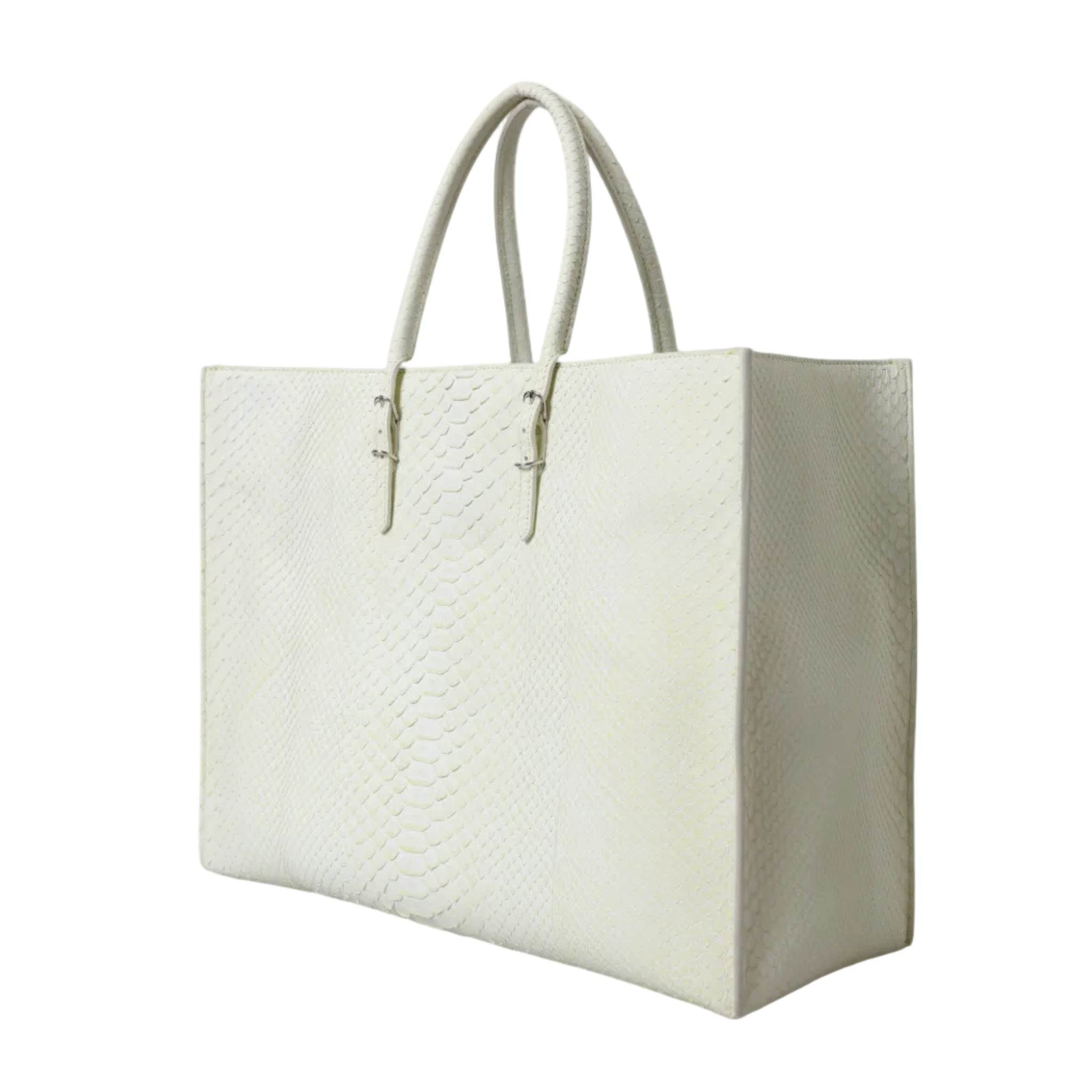 Balenciaga – Papier A4 Exotic Python Leather Tote Bag White / Lemon Yellow