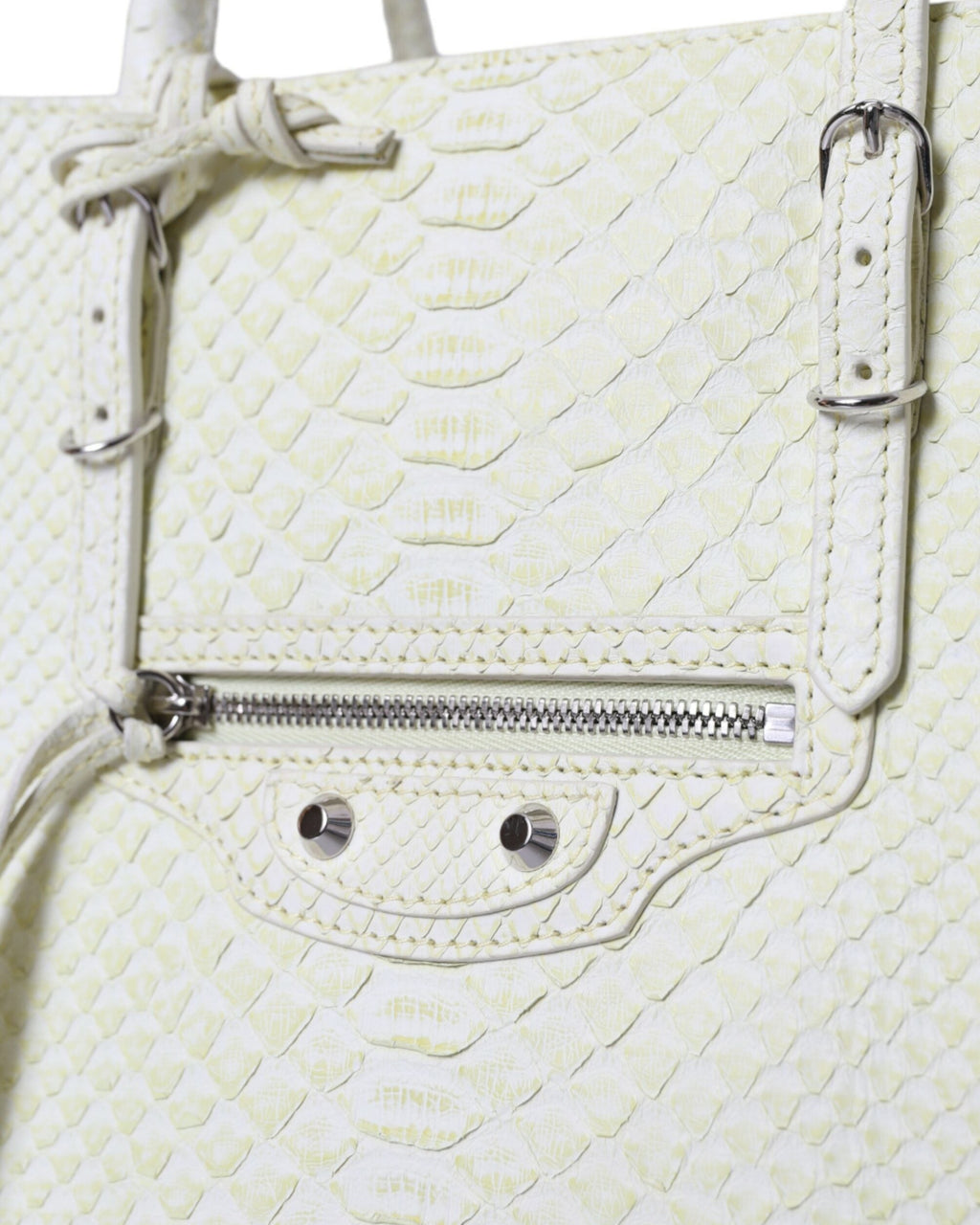 Balenciaga – Papier A4 Exotic Python Leather Tote Bag White / Lemon Yellow