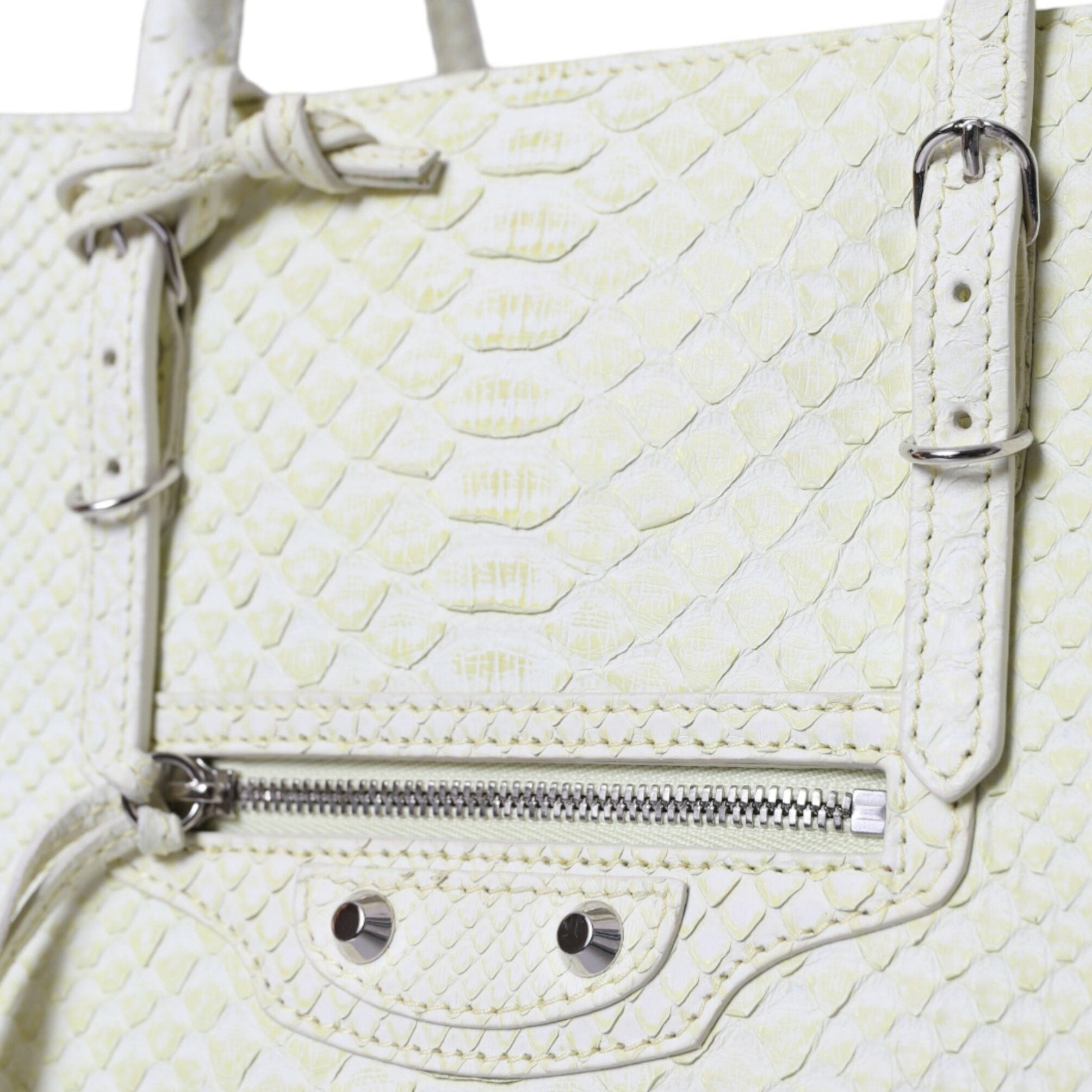 Balenciaga – Papier A4 Exotic Python Leather Tote Bag White / Lemon Yellow