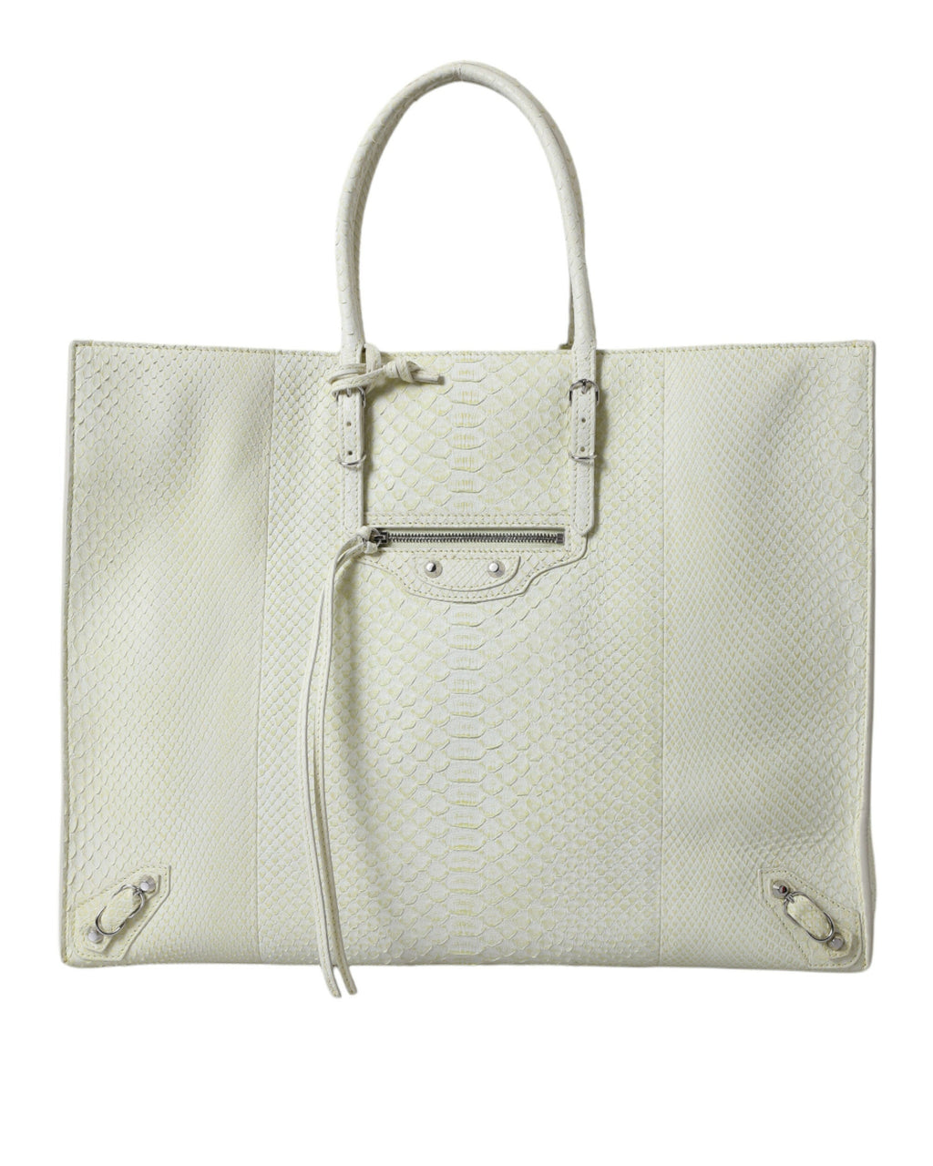 Balenciaga – Papier A4 Exotic Python Leather Tote Bag White / Lemon Yellow