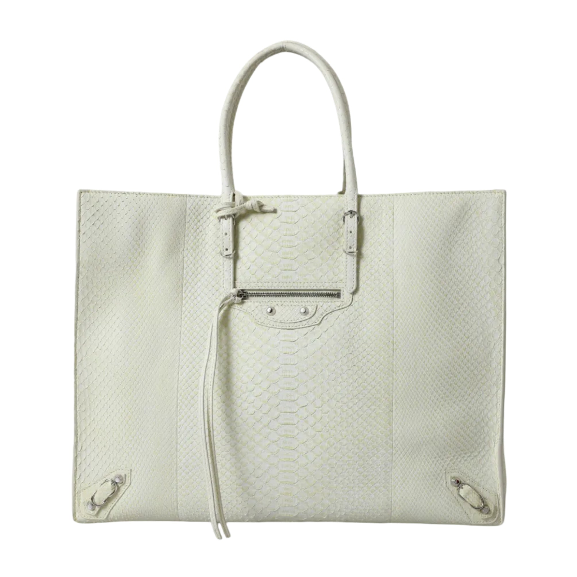 Balenciaga – Papier A4 Exotic Python Leather Tote Bag White / Lemon Yellow