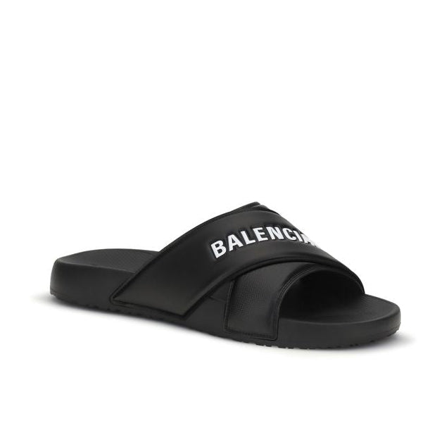 Balenciaga – Sandali Slide Neri con Logo Balenciaga a Contrasto