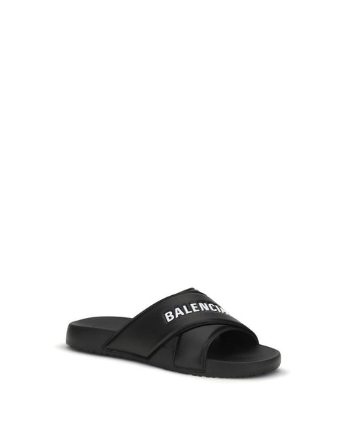 Balenciaga – Sandali Slide Neri con Logo Balenciaga a Contrasto