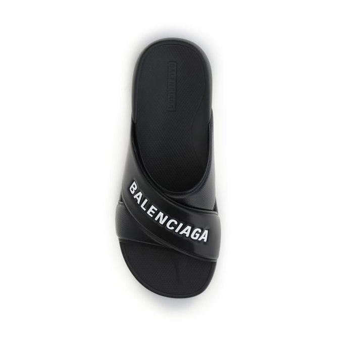 Balenciaga – Sandali Slide Neri con Logo Balenciaga a Contrasto
