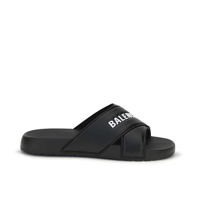 Balenciaga – Sandali Slide Neri con Logo Balenciaga a Contrasto