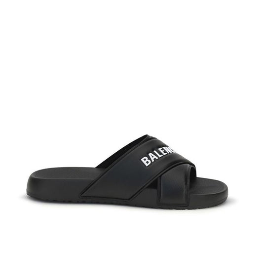 Balenciaga – Sandali Slide Neri con Logo Balenciaga a Contrasto