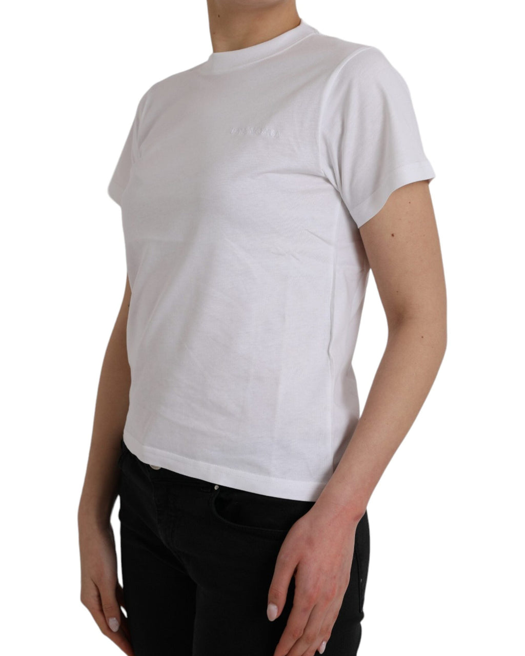 Balenciaga – T-Shirt Donna in Cotone Bianco con Logo Ricamato Tone-on-Tone