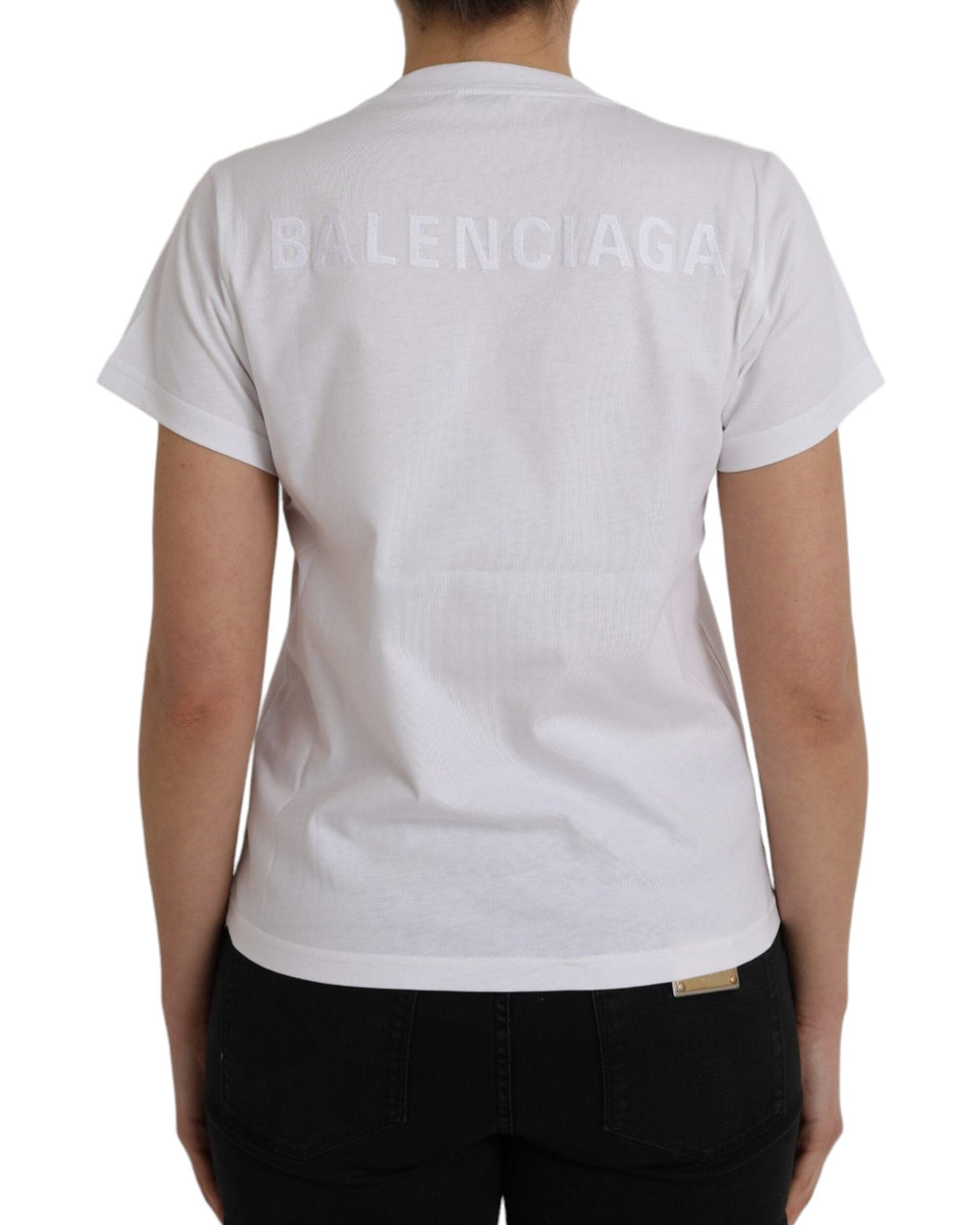 Balenciaga – T-Shirt Donna in Cotone Bianco con Logo Ricamato Tone-on-Tone