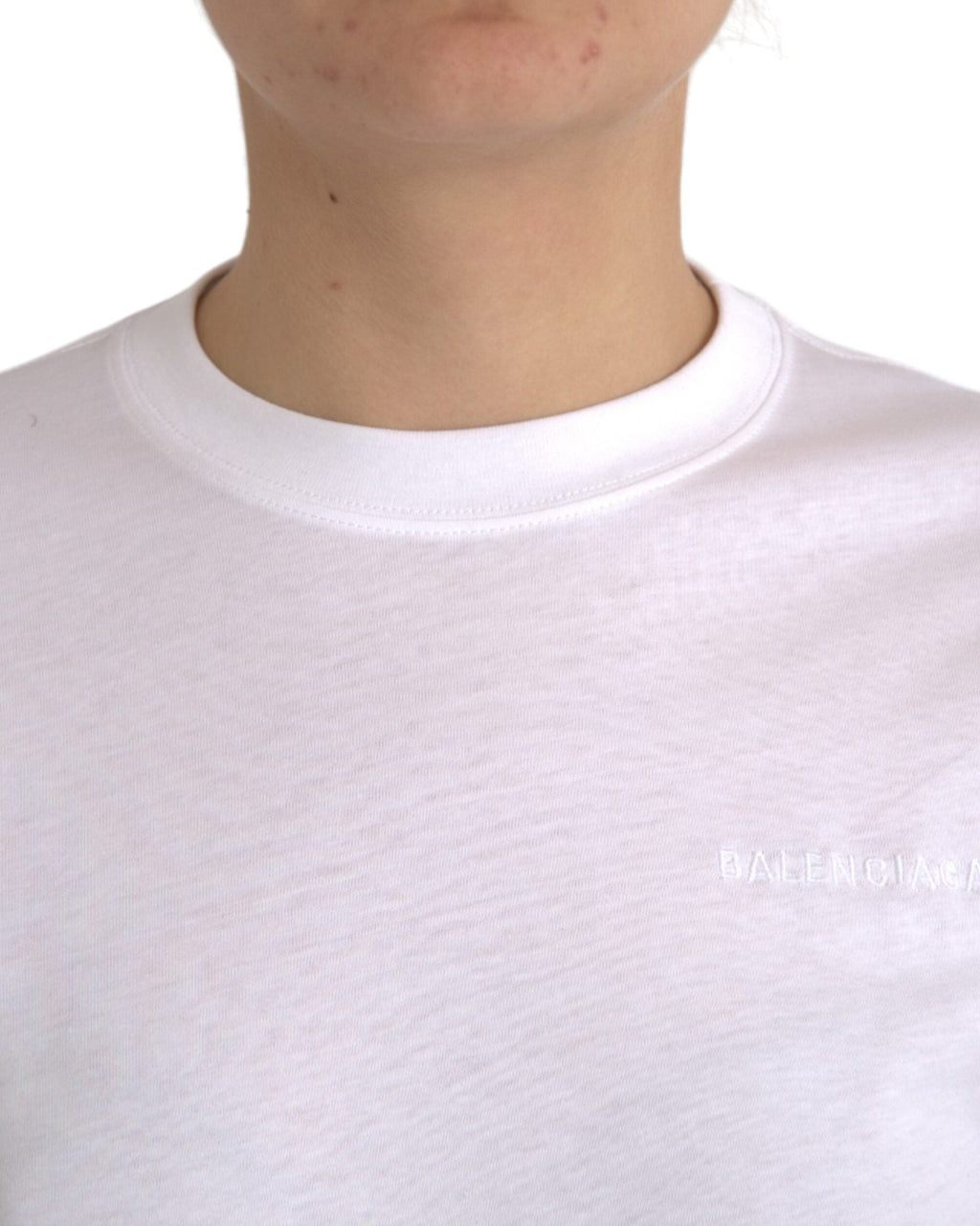 Balenciaga – T-Shirt Donna in Cotone Bianco con Logo Ricamato Tone-on-Tone