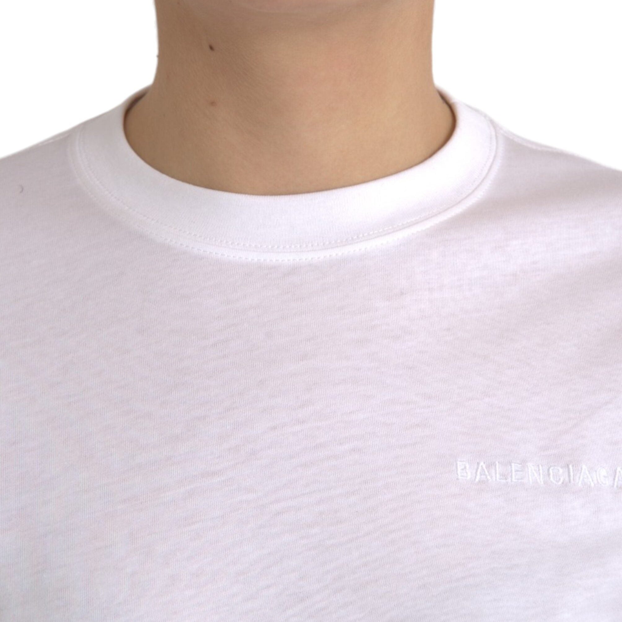 Balenciaga – T-Shirt Donna in Cotone Bianco con Logo Ricamato Tone-on-Tone