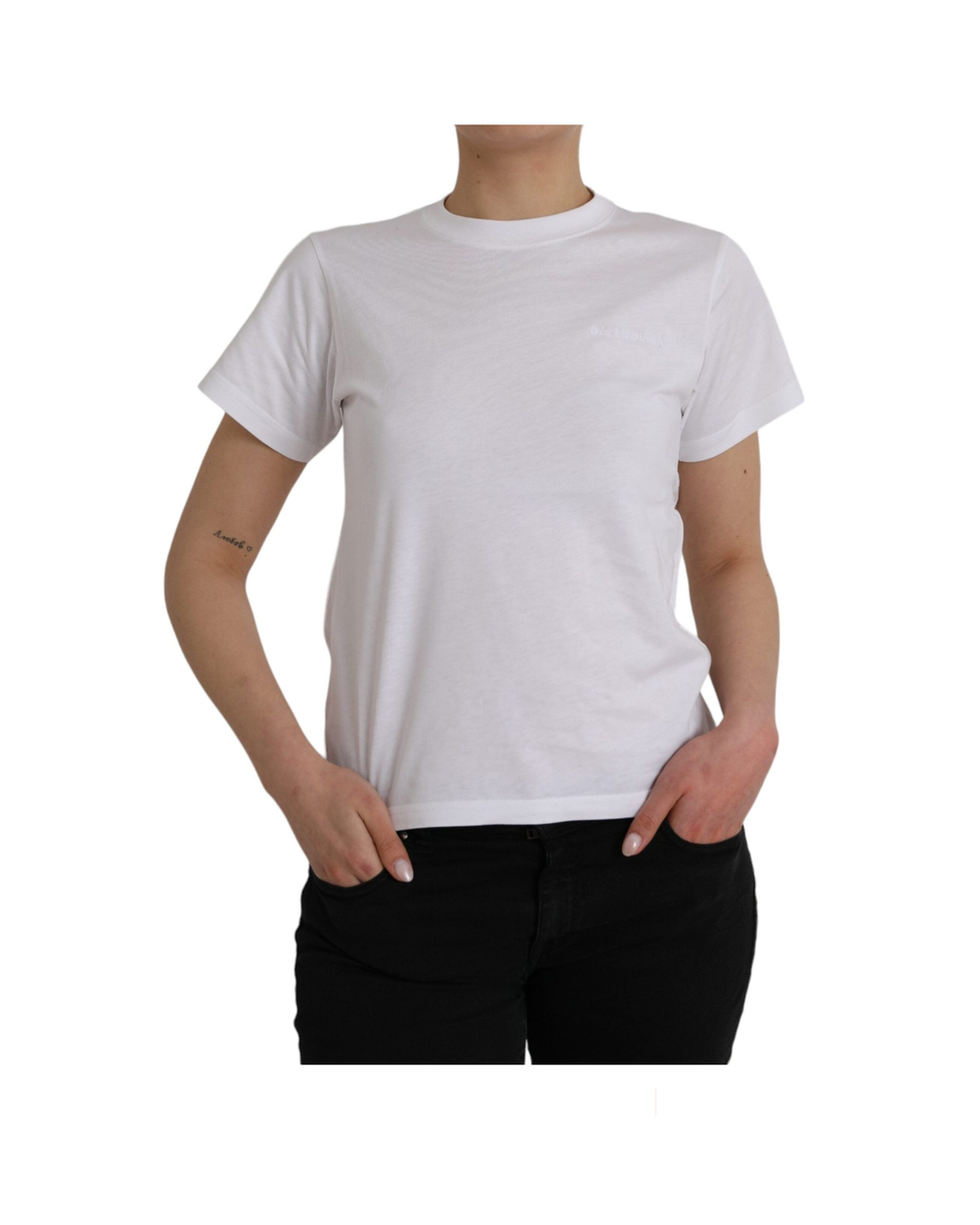 Balenciaga – T-Shirt Donna in Cotone Bianco con Logo Ricamato Tone-on-Tone