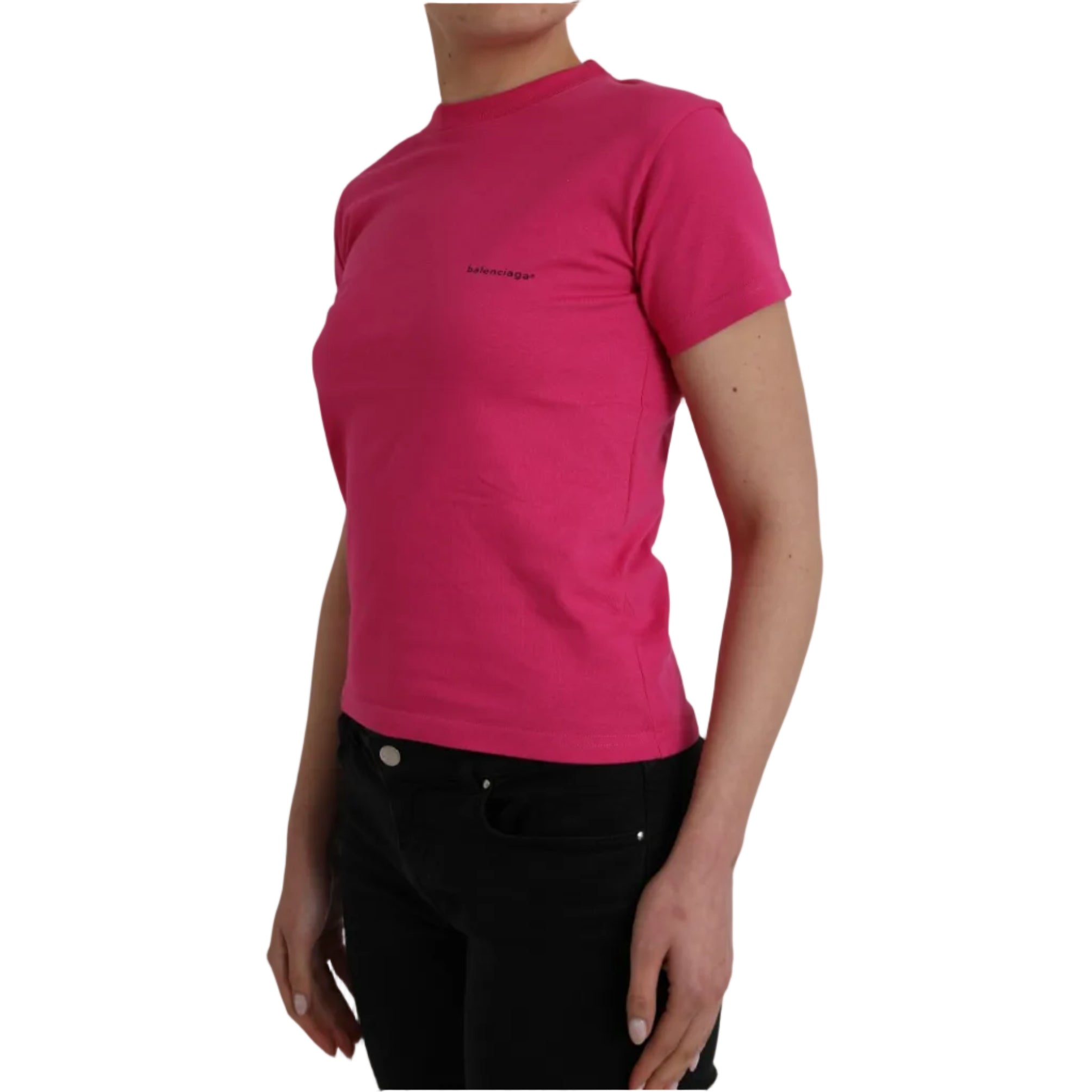Balenciaga – T-Shirt Donna Fucsia in Cotone con Mini Logo Balenciaga