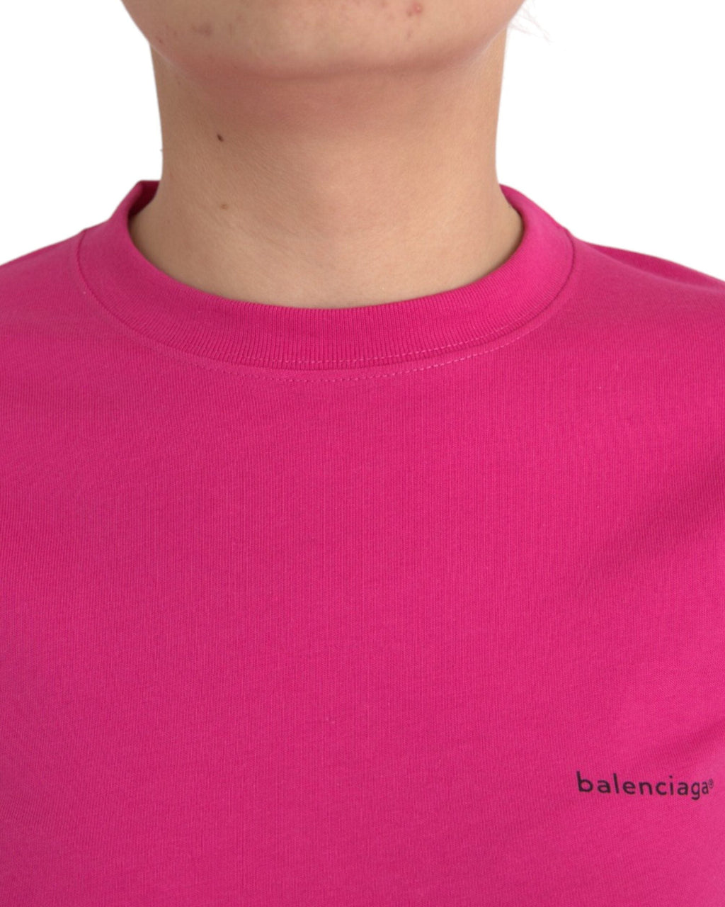 Balenciaga – T-Shirt Donna Fucsia in Cotone con Mini Logo Balenciaga