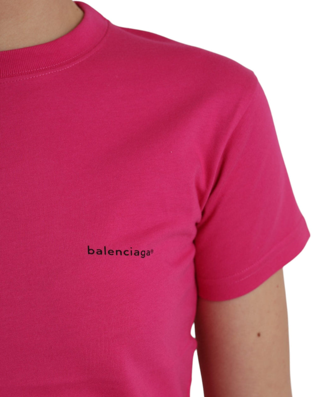 Balenciaga – T-Shirt Donna Fucsia in Cotone con Mini Logo Balenciaga