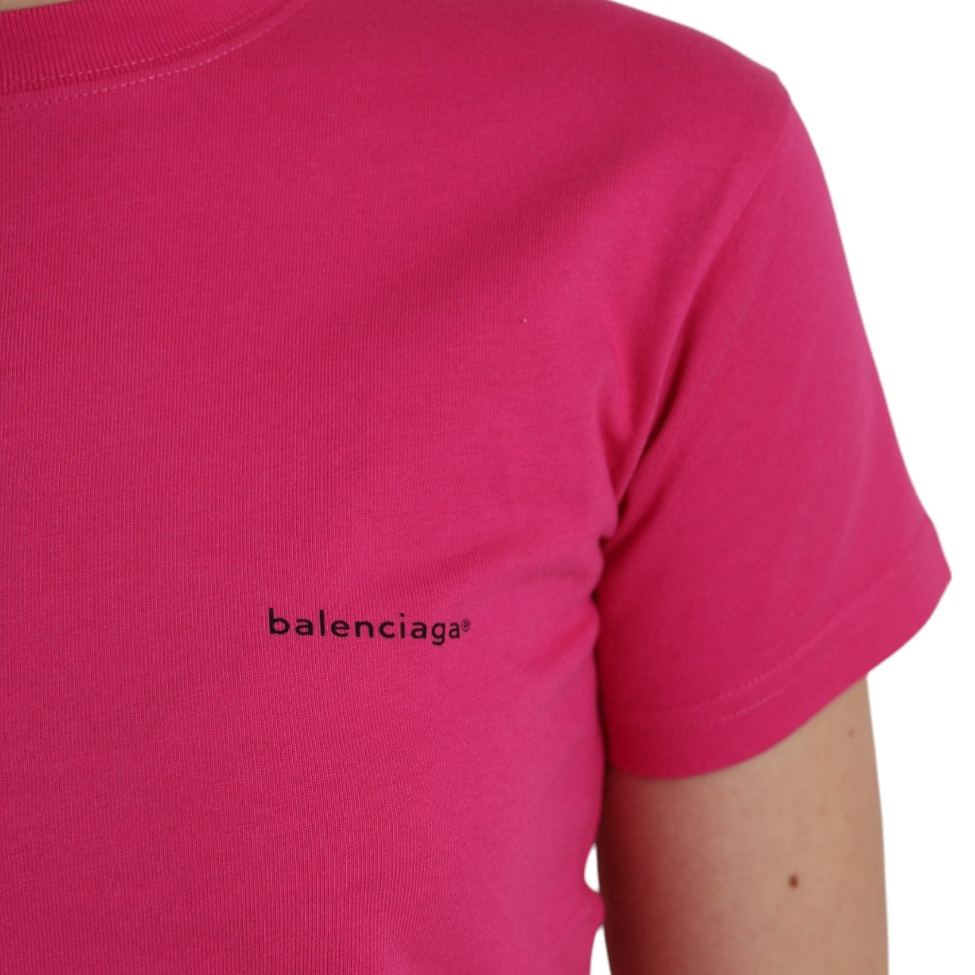 Balenciaga – T-Shirt Donna Fucsia in Cotone con Mini Logo Balenciaga