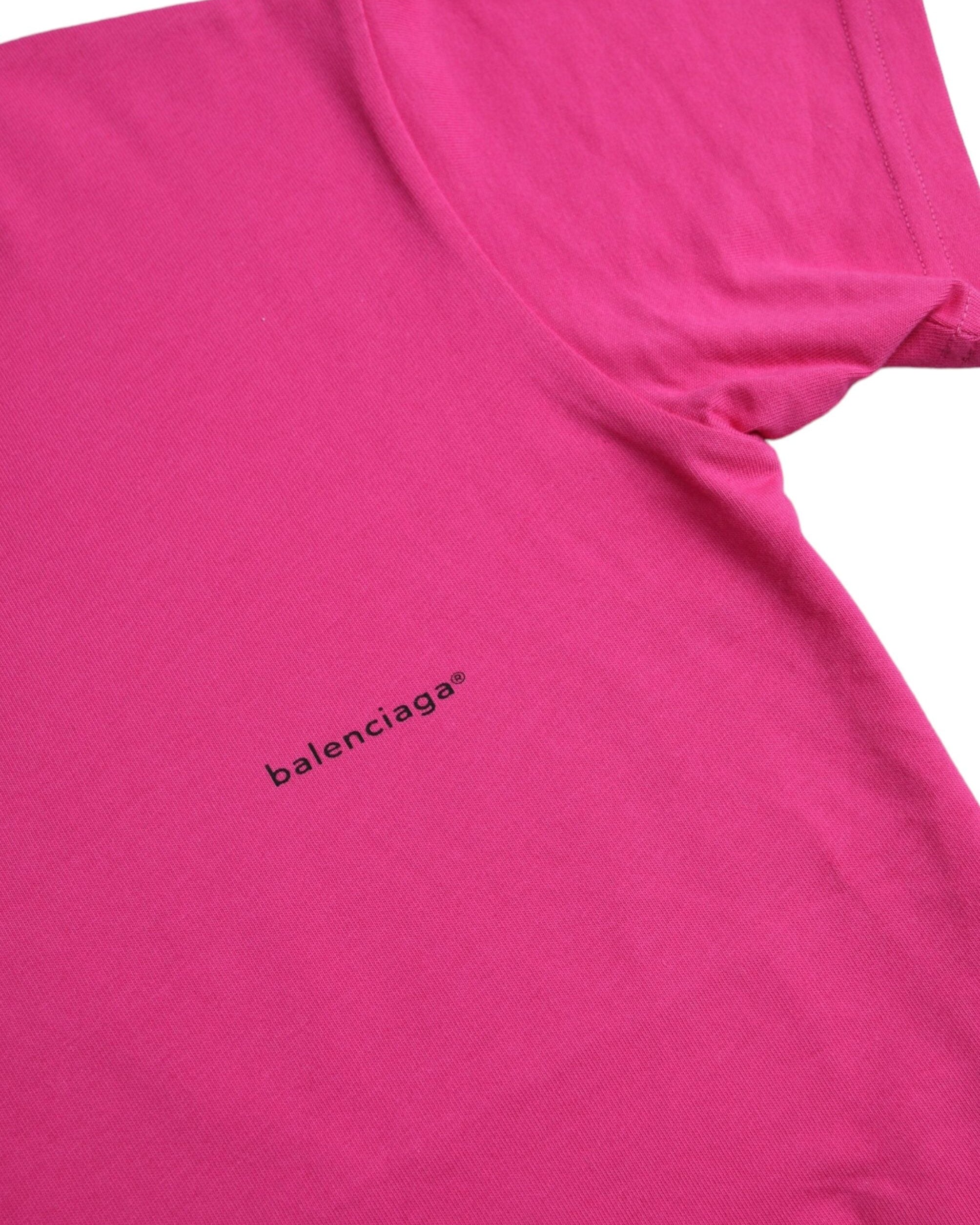 Balenciaga – T-Shirt Donna Fucsia in Cotone con Mini Logo Balenciaga