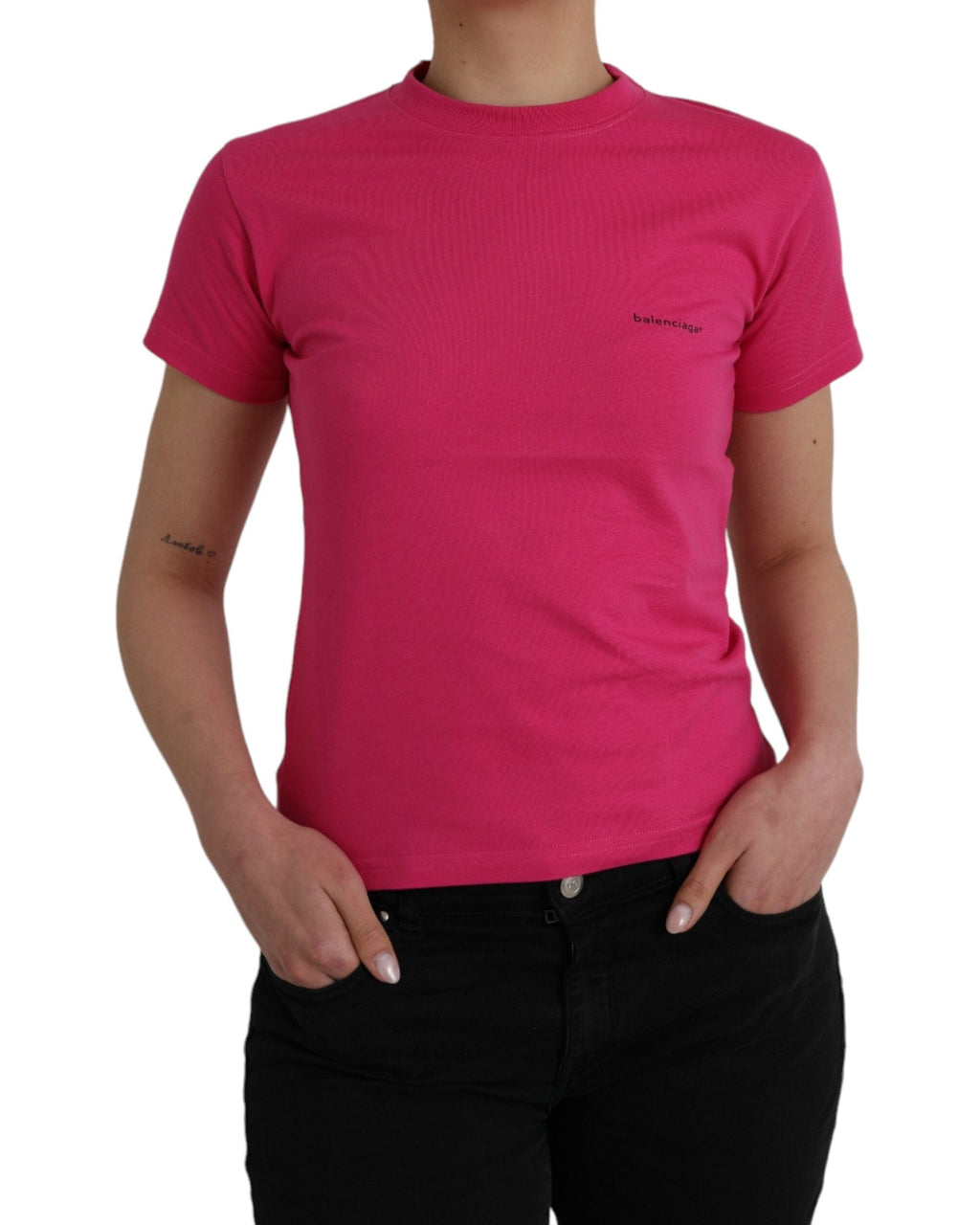 Balenciaga – T-Shirt Donna Fucsia in Cotone con Mini Logo Balenciaga
