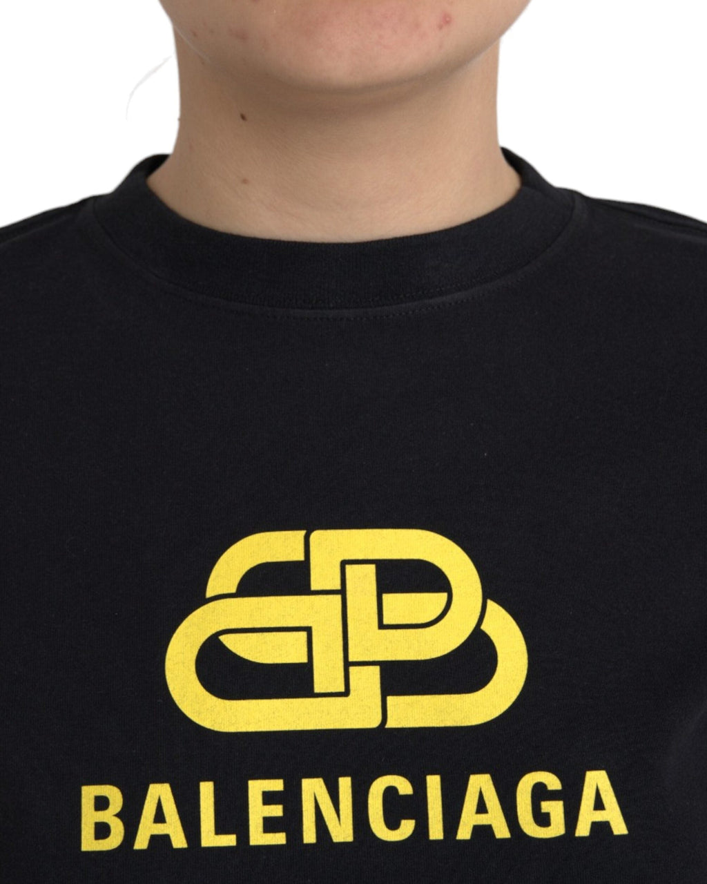 Balenciaga – T-Shirt Donna Nera in Cotone con Maxi Logo BB Giallo