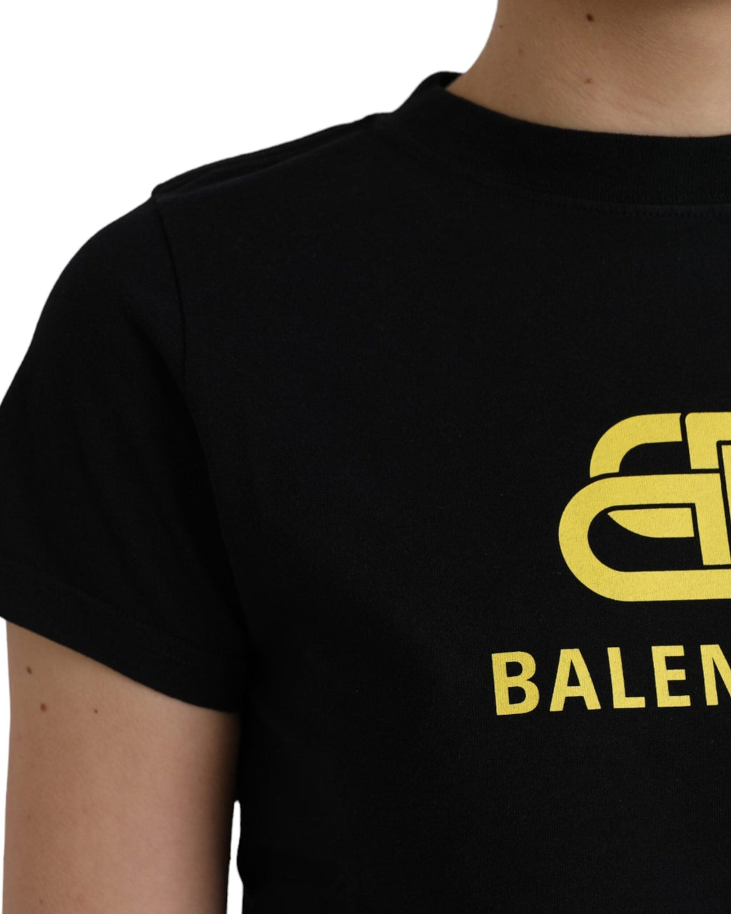 Balenciaga – T-Shirt Donna Nera in Cotone con Maxi Logo BB Giallo