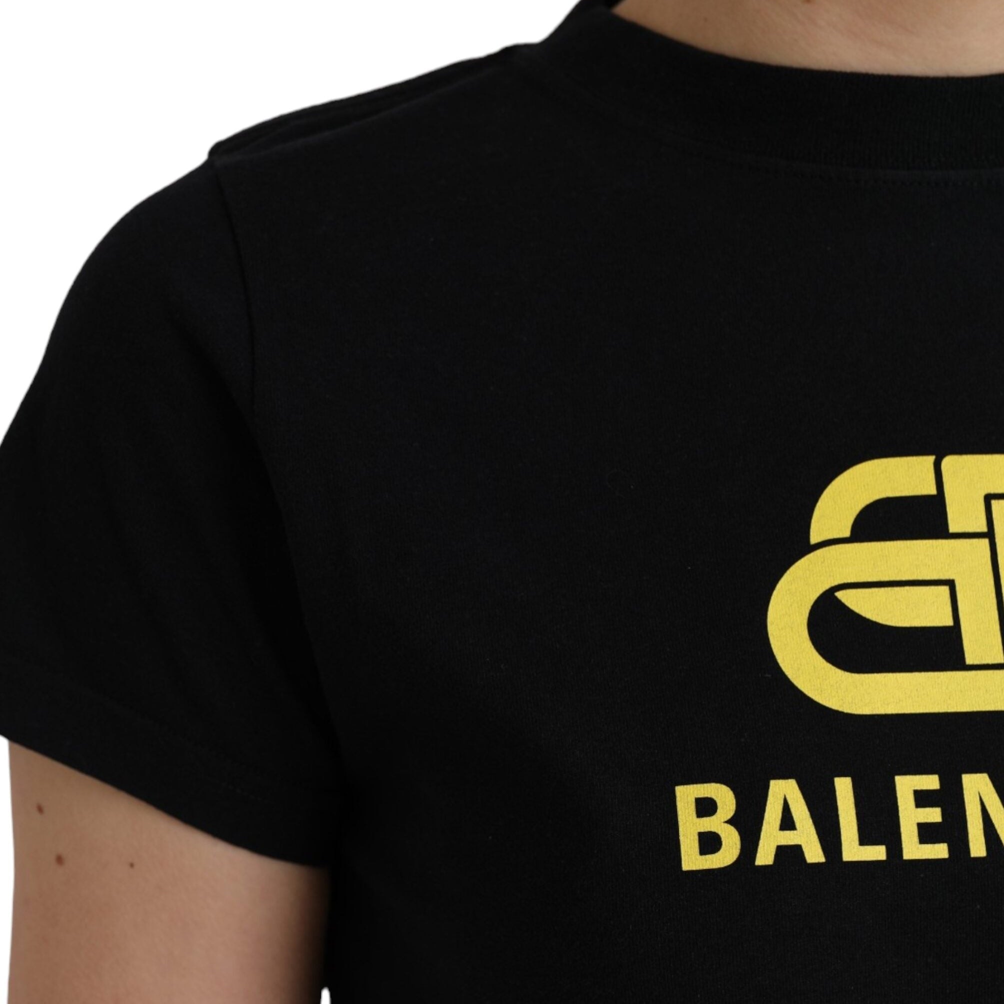 Balenciaga – T-Shirt Donna Nera in Cotone con Maxi Logo BB Giallo