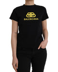Balenciaga – T-Shirt Donna Nera in Cotone con Maxi Logo BB Giallo