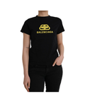 Balenciaga – T-Shirt Donna Nera in Cotone con Maxi Logo BB Giallo
