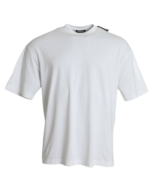 Balenciaga – T-Shirt Oversize Off White con Logo Ribbon sulla Spalla