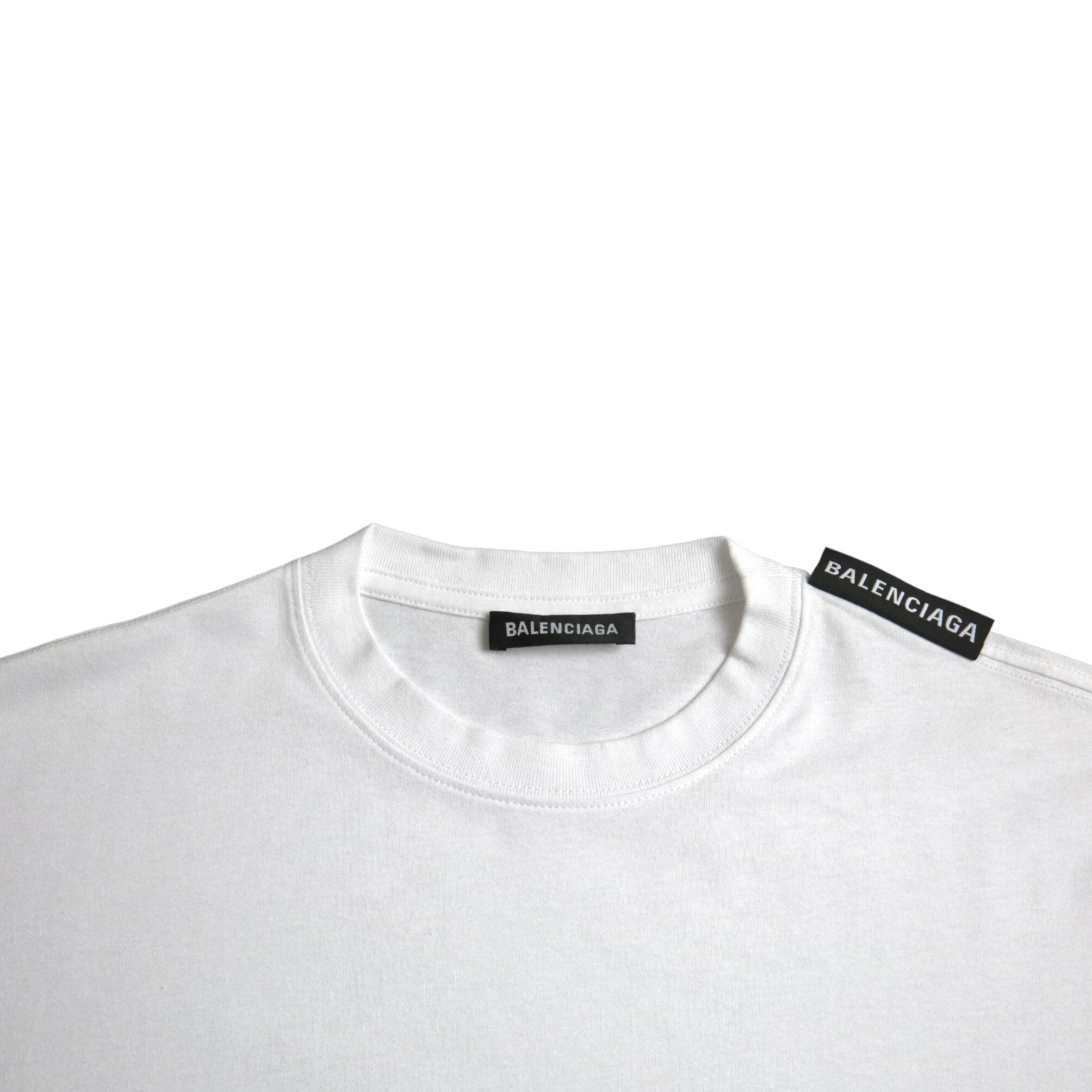 Balenciaga – T-Shirt Oversize Off White con Logo Ribbon sulla Spalla