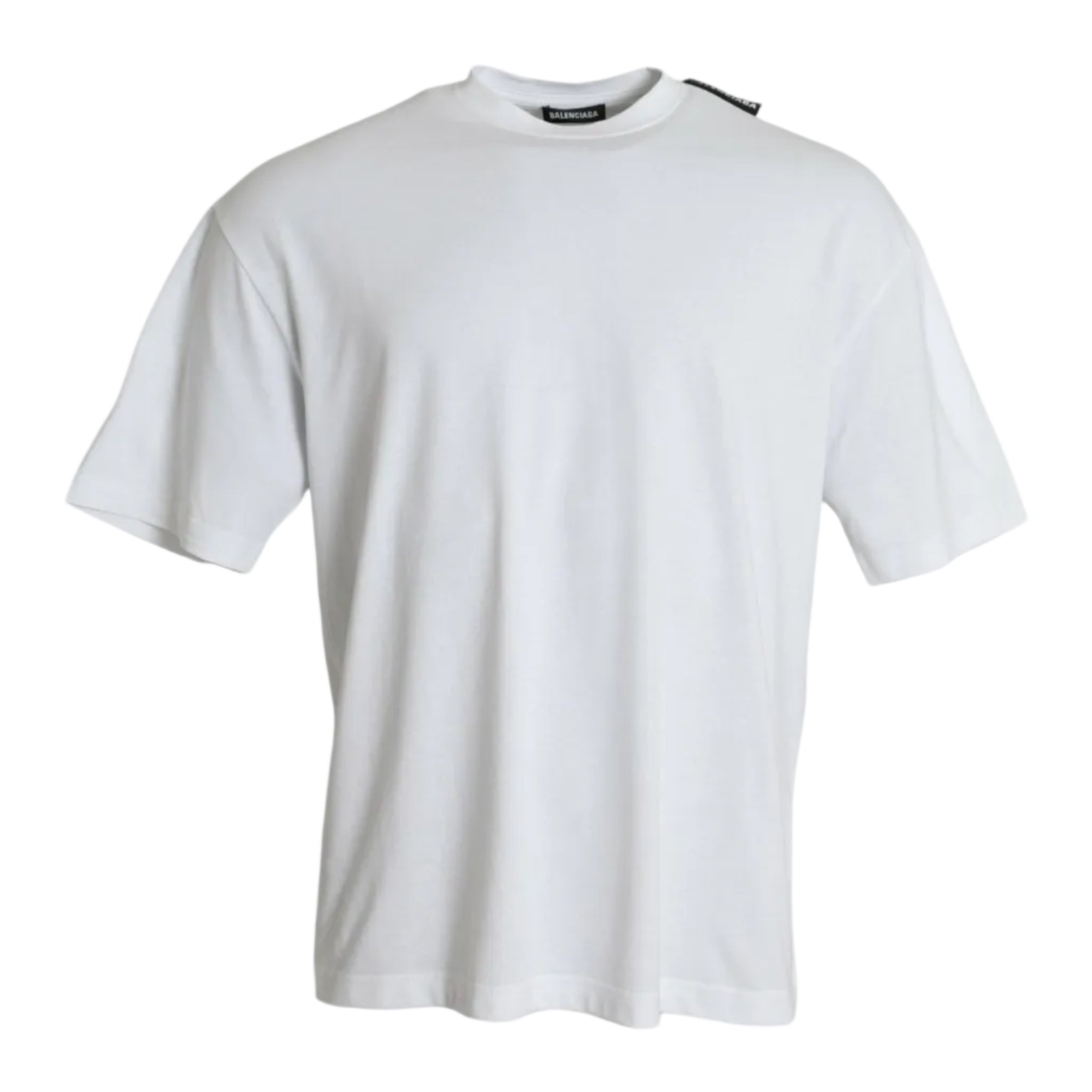 Balenciaga – T-Shirt Oversize Off White con Logo Ribbon sulla Spalla