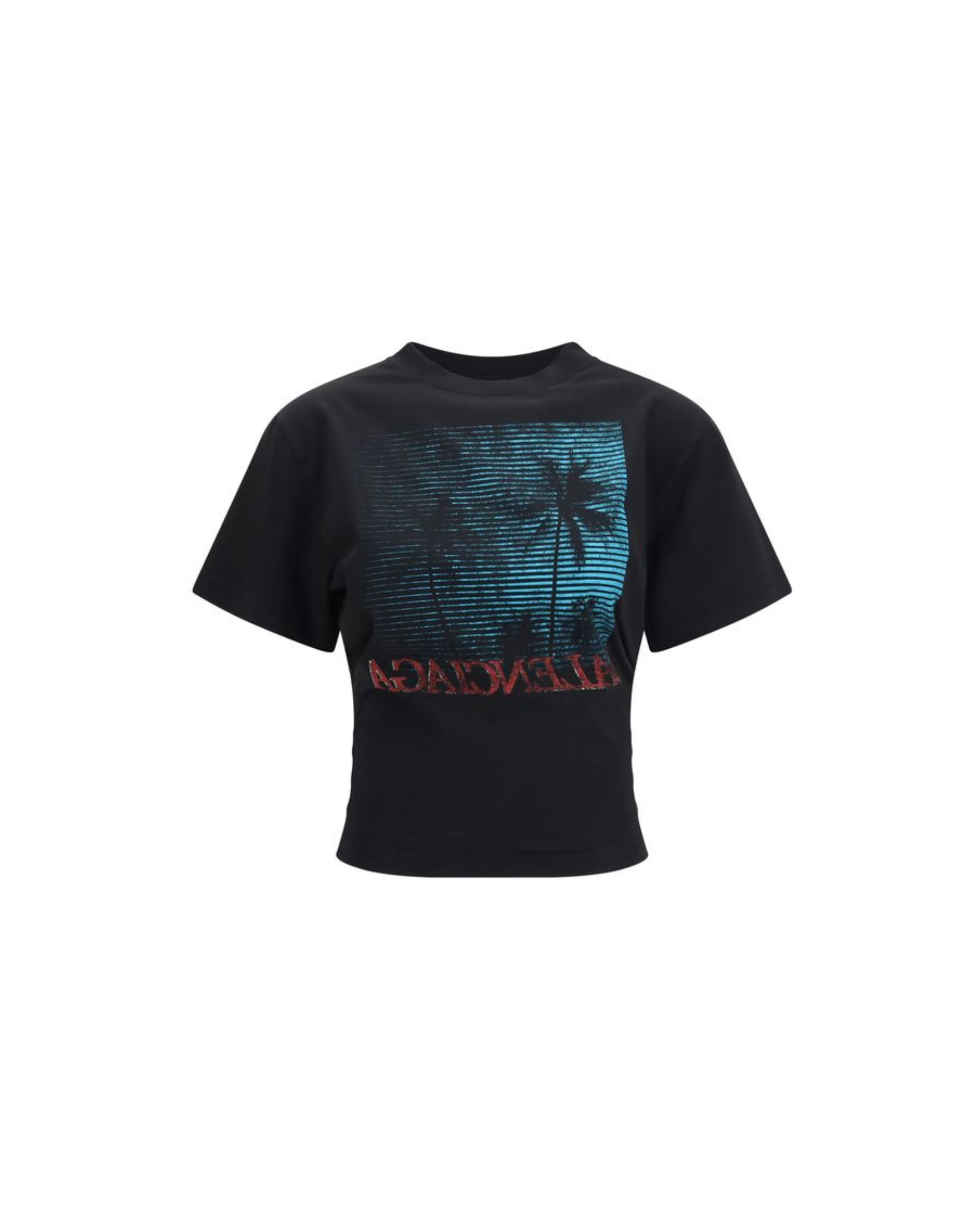 Balenciaga - Vintage Holiday Cropped T-Shirt Nera con Stampa