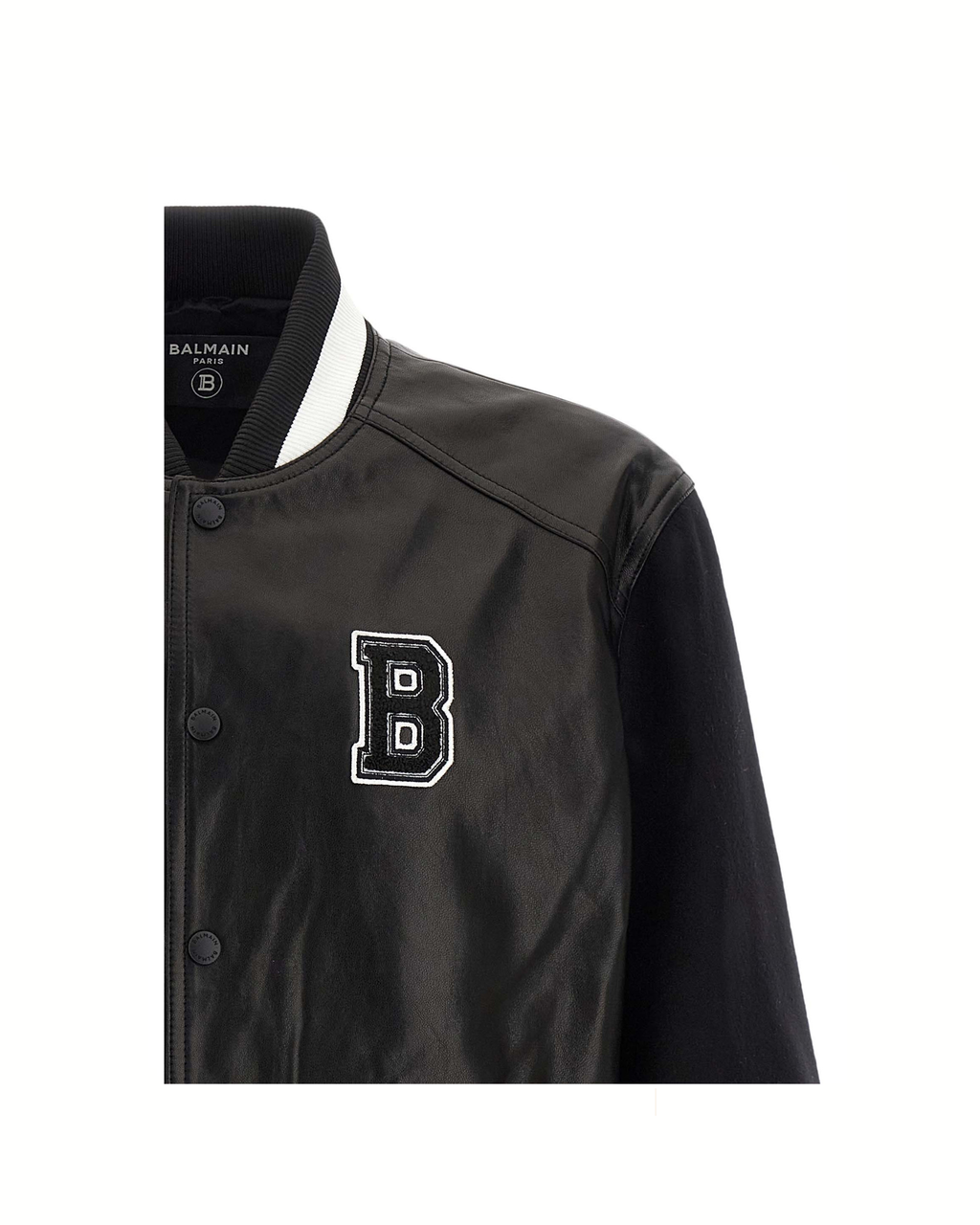 Balmain Bomber Jacket in Pelle e Lana Black/White