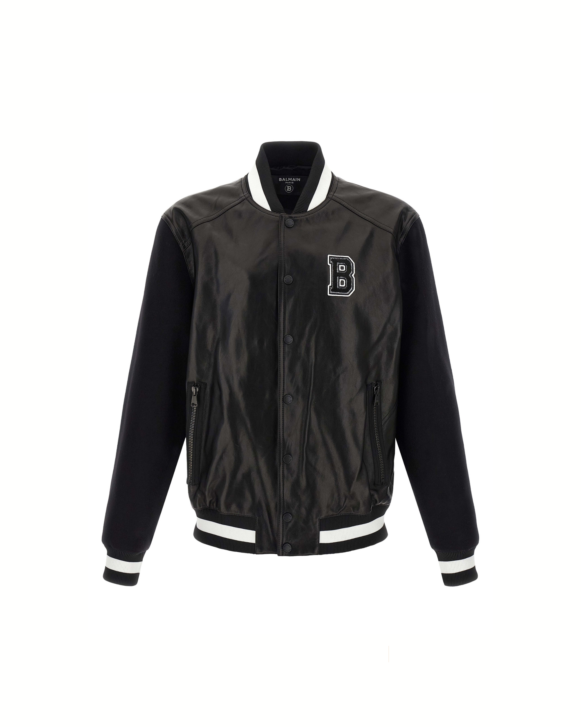 Balmain Bomber Jacket in Pelle e Lana Black/White