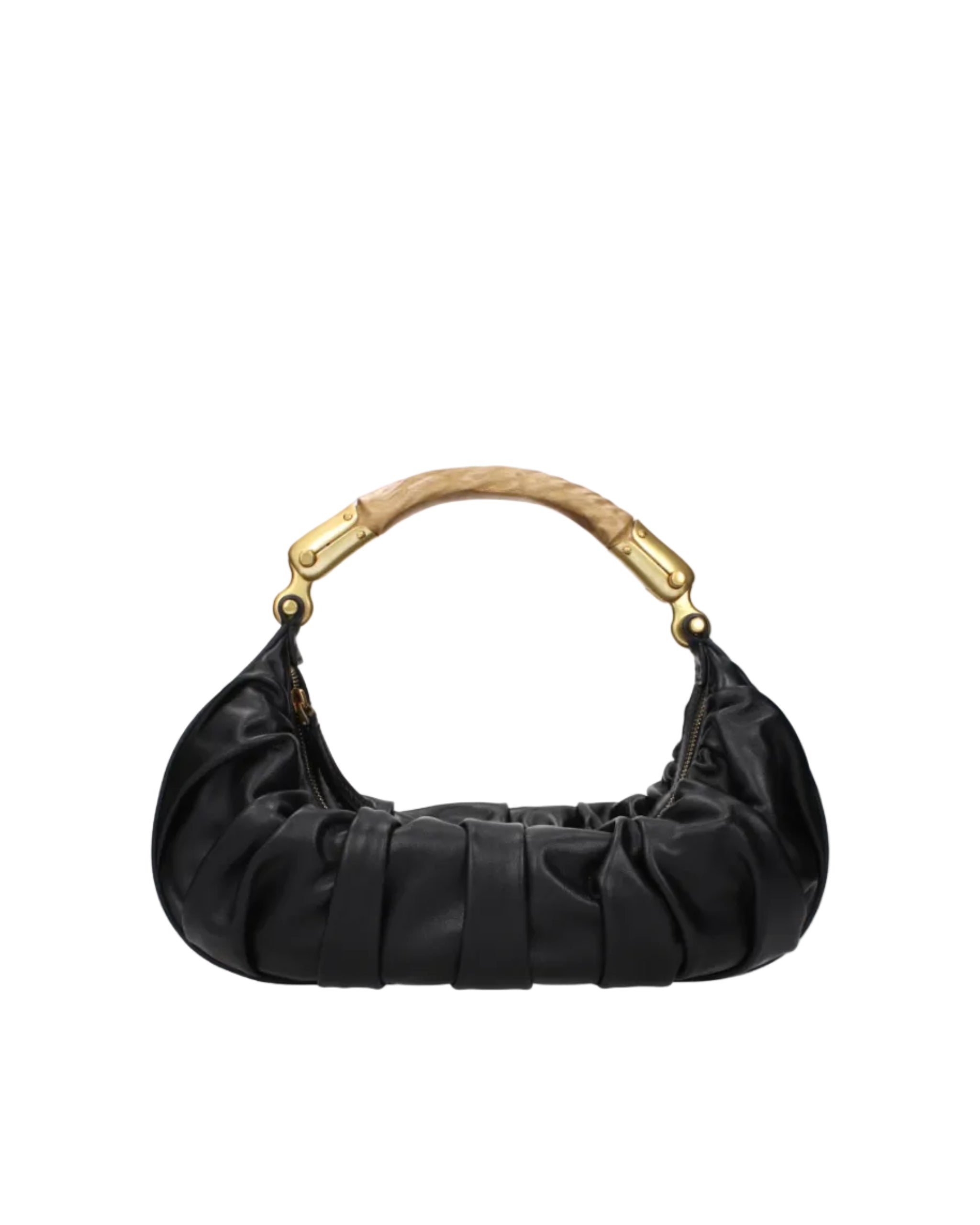 Balmain – Borsa Hobo Drappeggiata in Pelle Nera