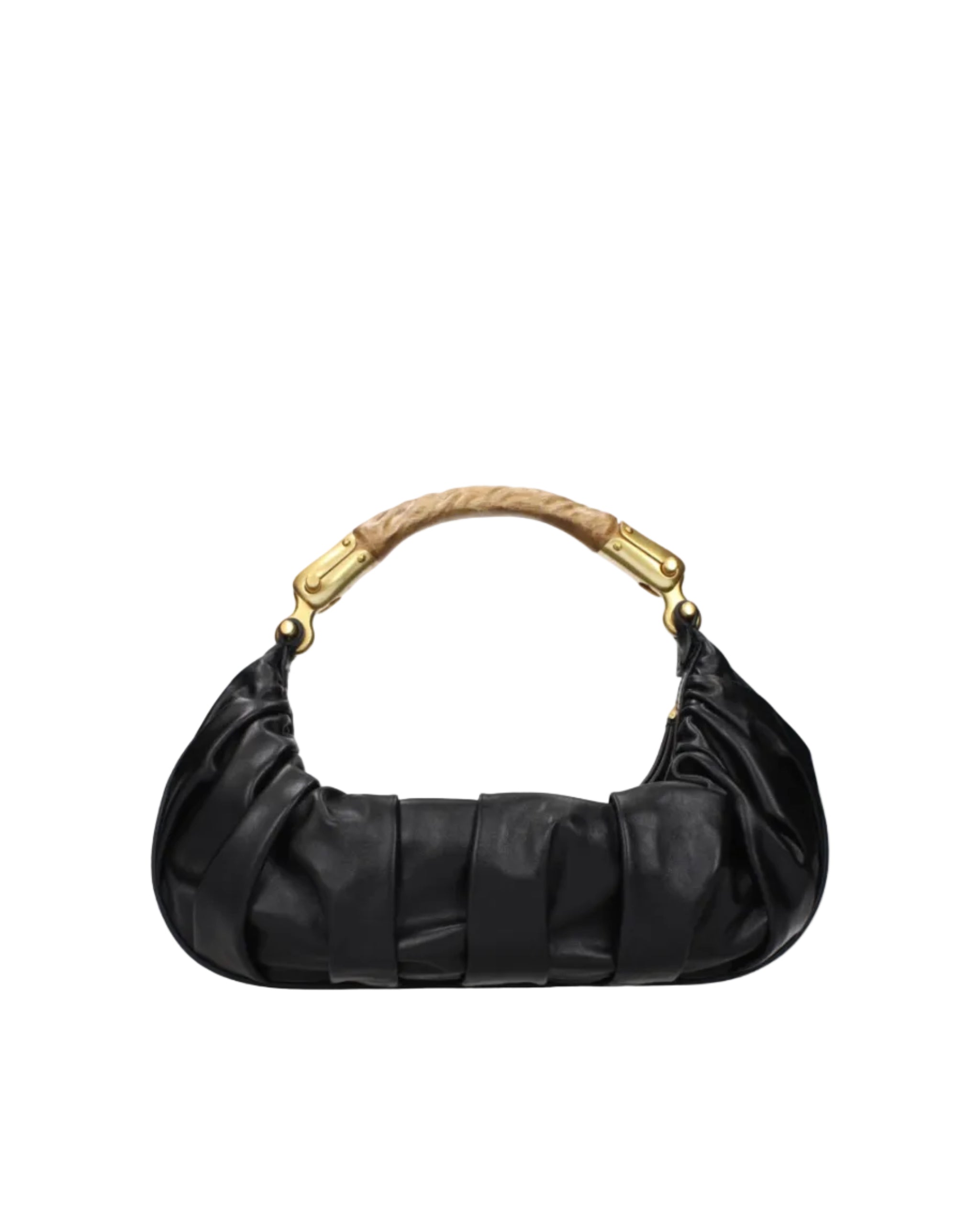 Balmain – Borsa Hobo Drappeggiata in Pelle Nera