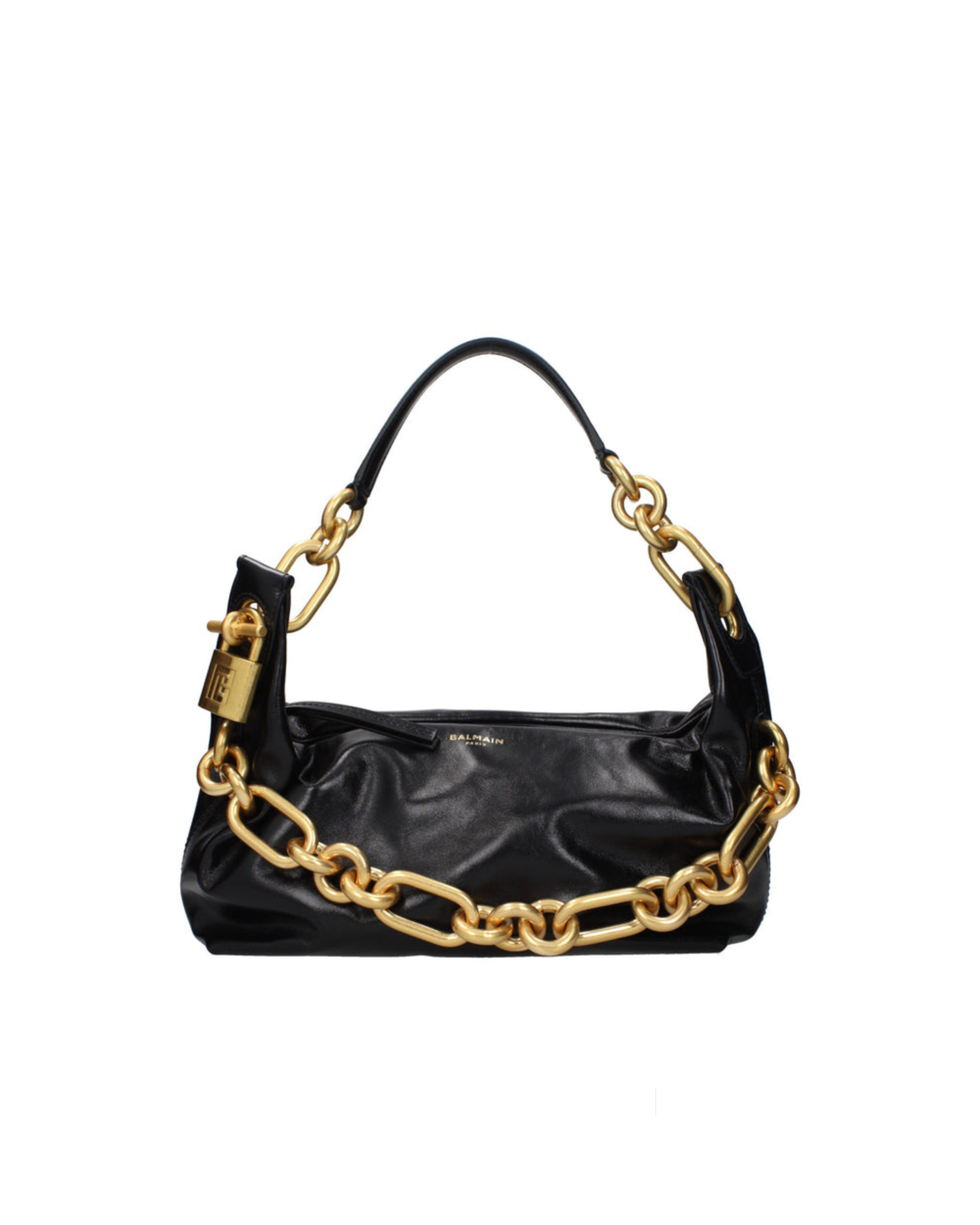 Balmain – Borsa a Spalla in Pelle Nera con Catena Oversize Dorata
