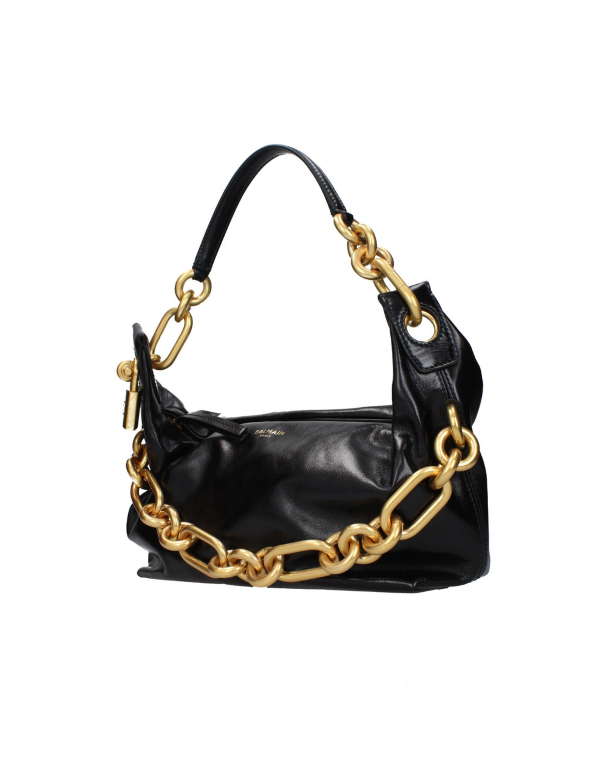 Balmain – Borsa a Spalla in Pelle Nera con Catena Oversize Dorata