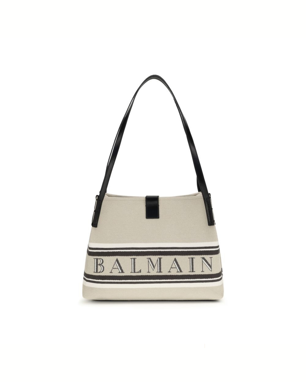 Balmain Canvas Jacquard Logo Shoulder Bag