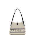 Balmain Canvas Jacquard Logo Shoulder Bag