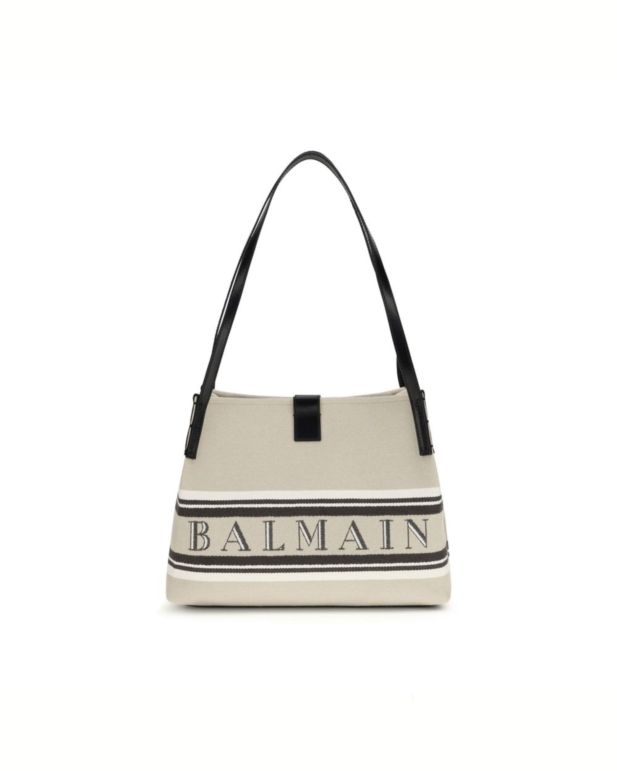 Balmain Canvas Jacquard Logo Shoulder Bag