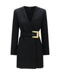 Balmain – Grain de Poudre Belted Blazer Dress Black