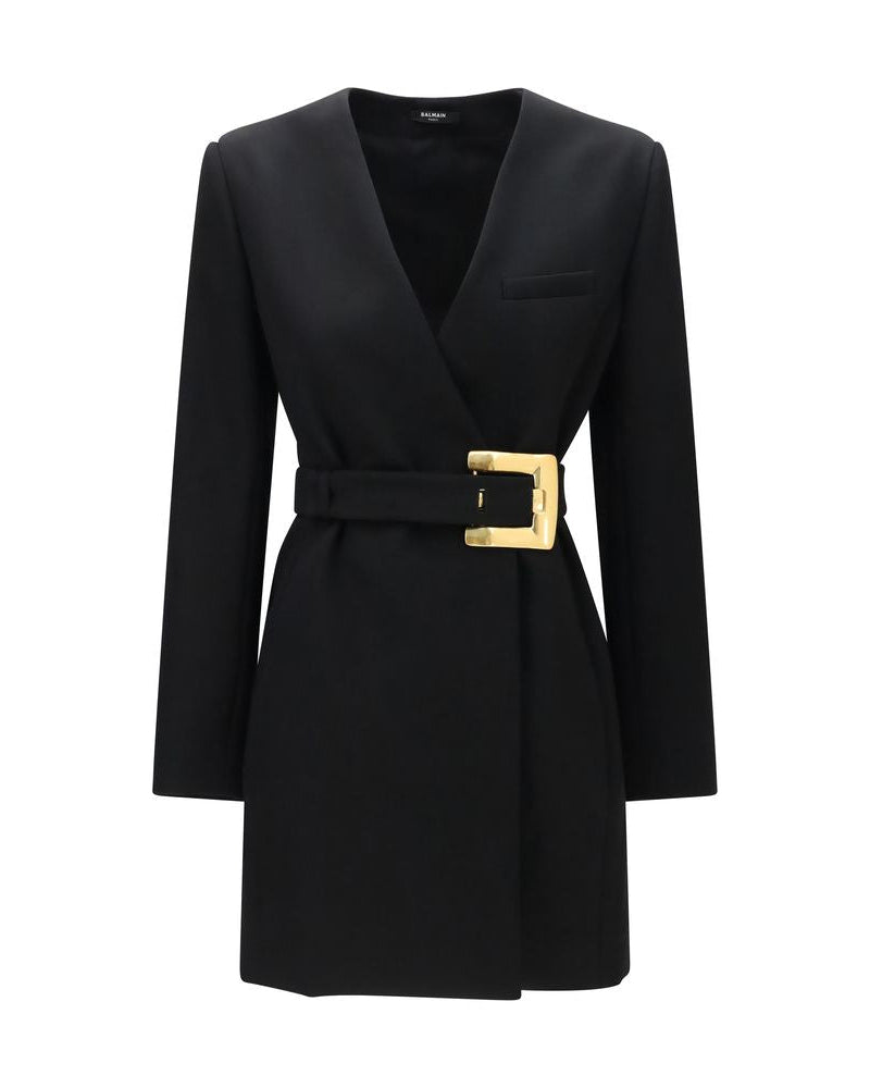 Balmain – Grain de Poudre Belted Blazer Dress Black
