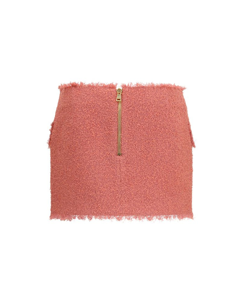Balmain – Mini Gonna Tweed Rosa con Bottoni Logo