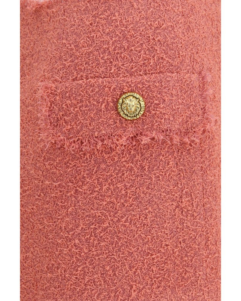 Balmain – Mini Gonna Tweed Rosa con Bottoni Logo
