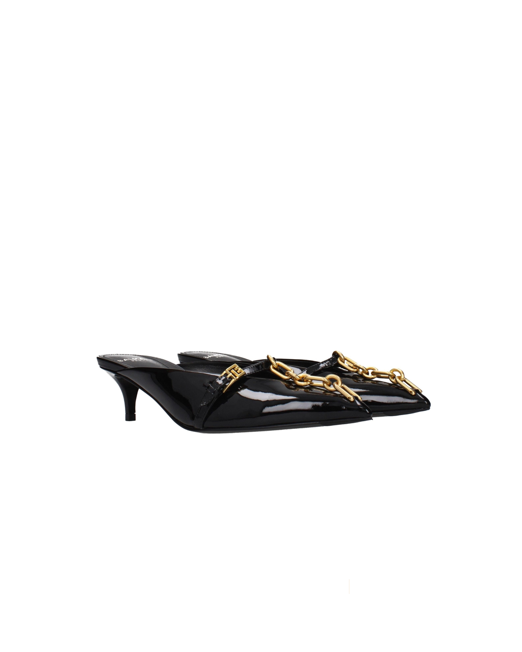 Balmain – Mule in Vernice Nera con Catena Dorata