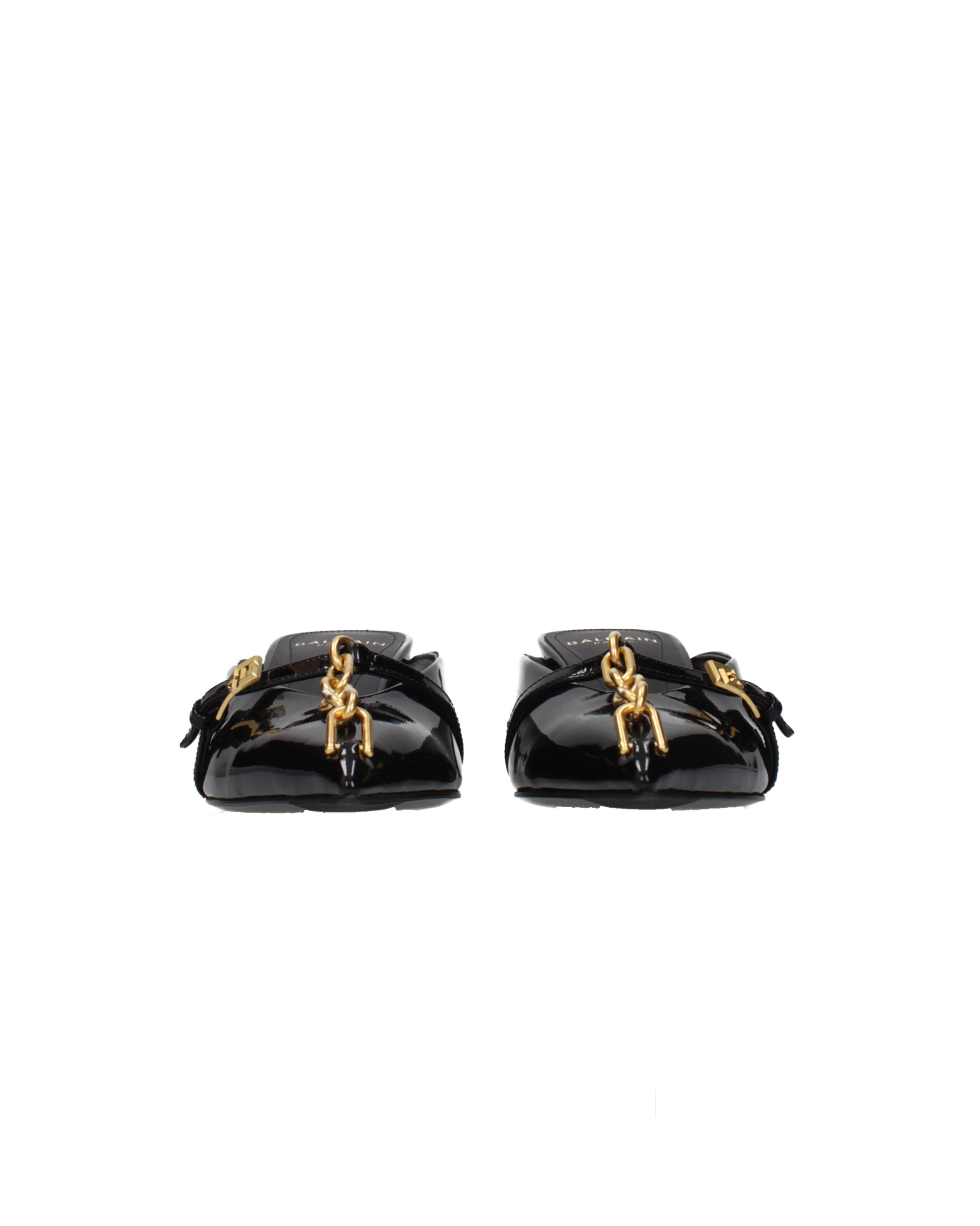 Balmain – Mule in Vernice Nera con Catena Dorata