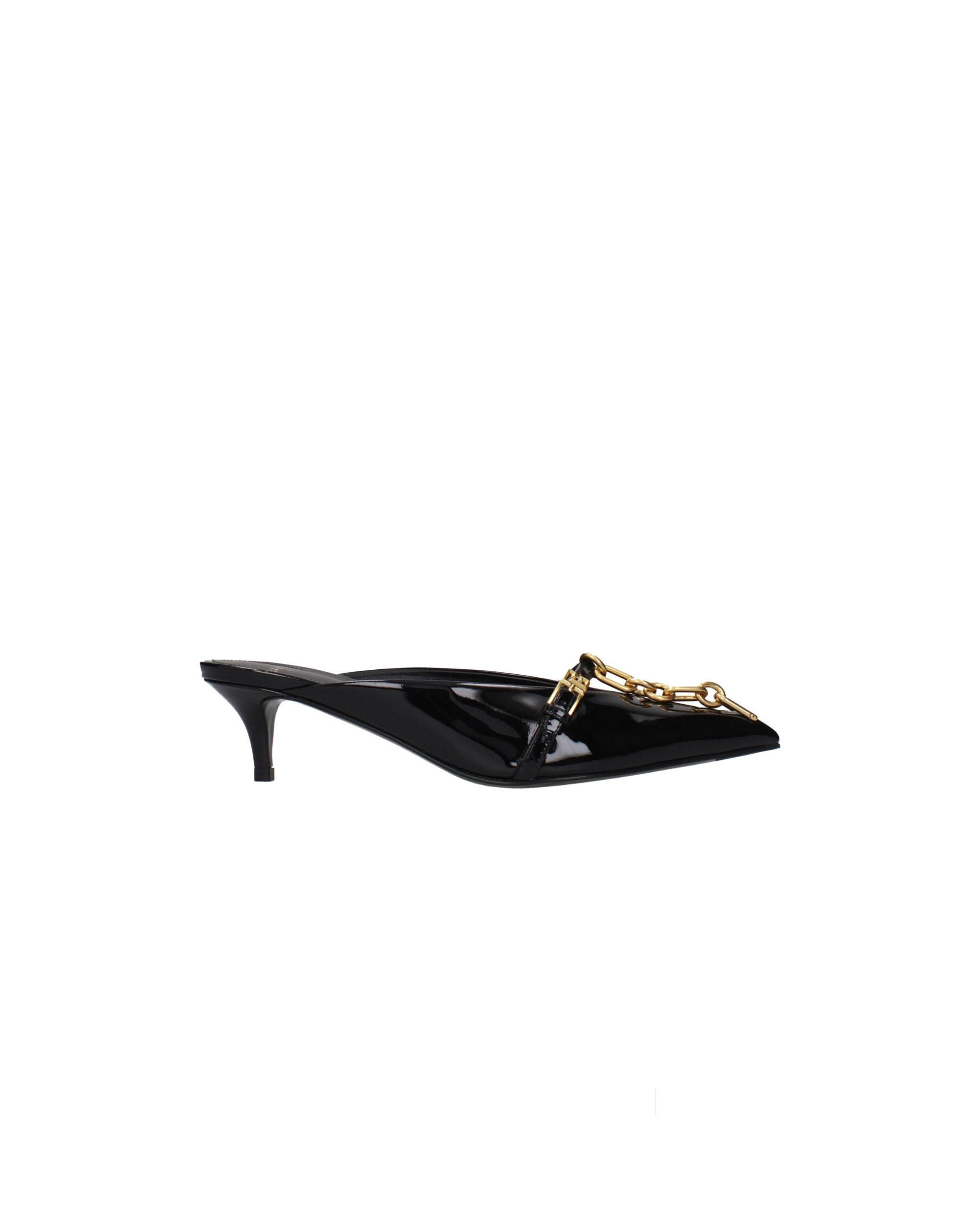 Balmain – Mule in Vernice Nera con Catena Dorata