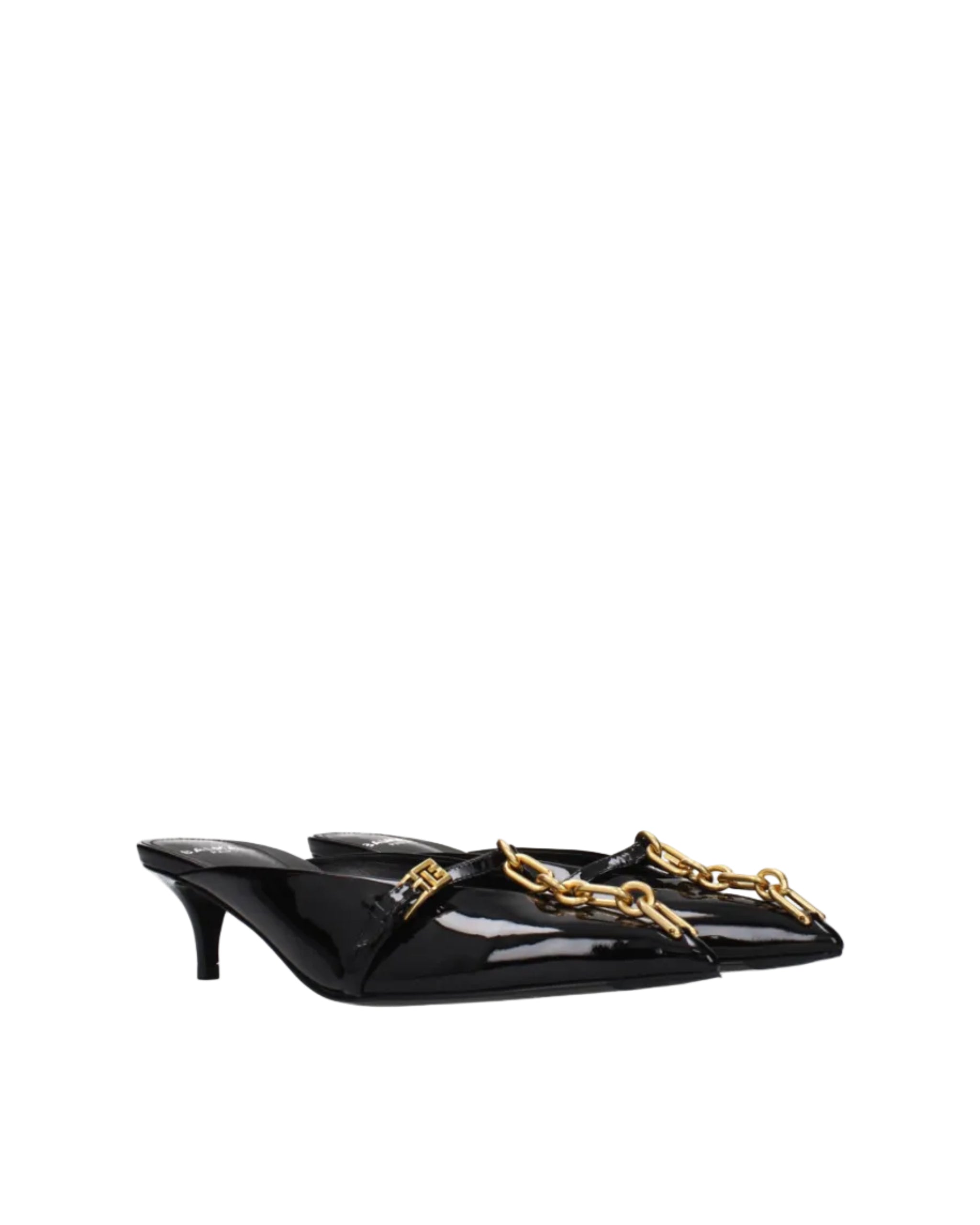 Balmain – Mule in Vernice Nera con Catena Dorata