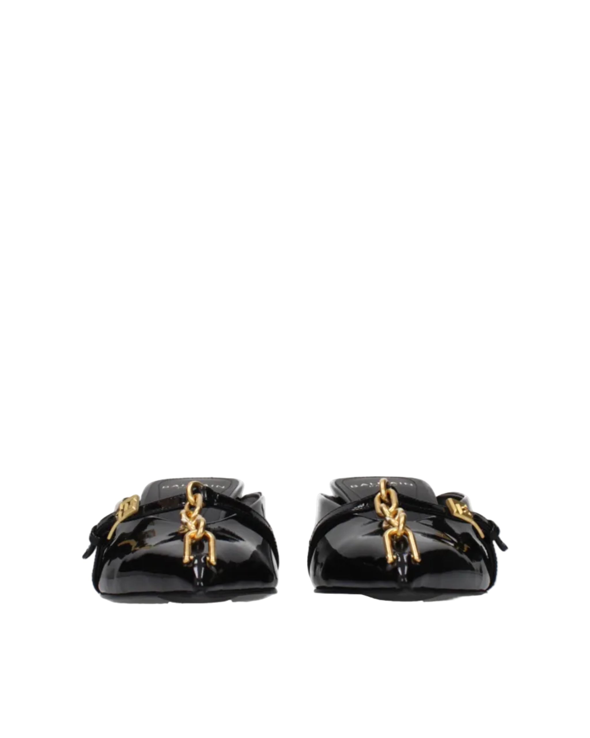 Balmain – Mule in Vernice Nera con Catena Dorata